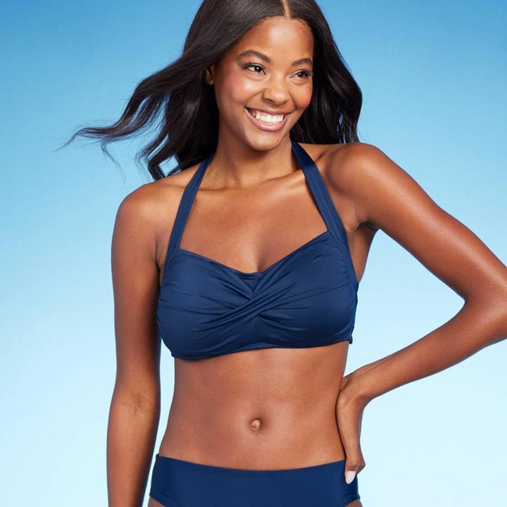 Women's Twist Halter Bikini Top - Kona Sol Navy Blue D/dd Cup