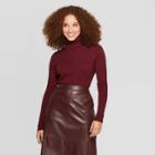 Women's Long Sleeve Rib Turtleneck Sweater - A New Day Burgundy L, Size: