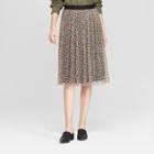 Women's Animal Print Pleated Tulle Midi Skirt - A New Day Beige