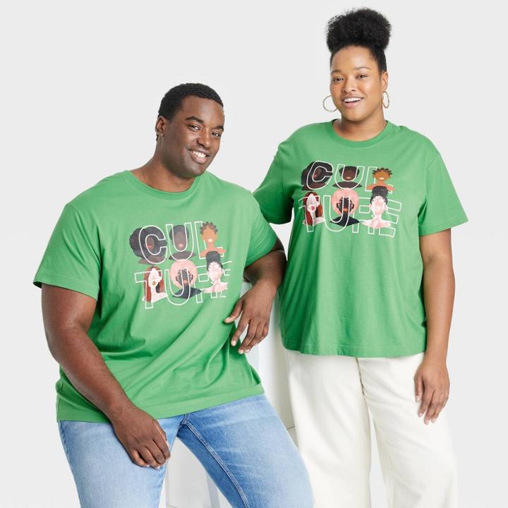 No Brand Black History Month Adult Plus Size Culture Short Sleeve T-shirt - Green