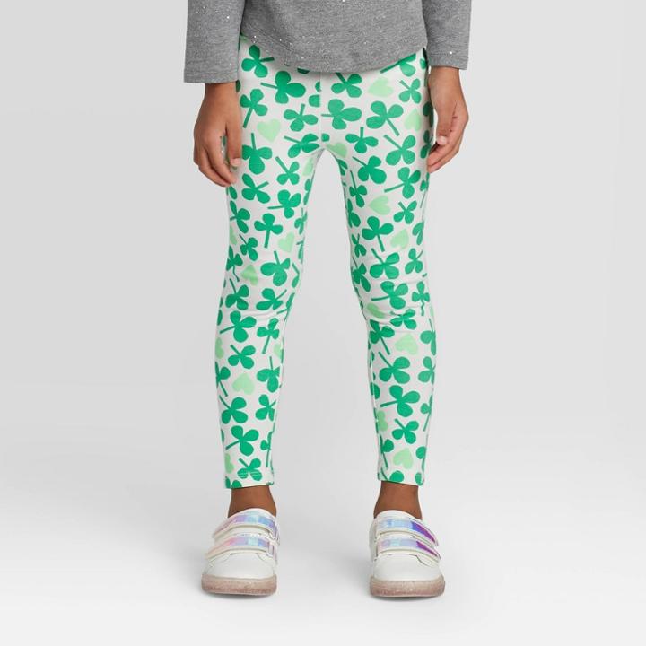 Toddler Girls' Shamrock Leggings - Cat & Jack Cream/green 12m, Toddler Girl's,