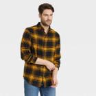 Men's Standard Fit Plaid Lightweight Flannel Long Sleeve Button-down Shirt - Goodfellow & Co Gold