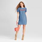 Women's Embroidered Tencel Shift Dress - Alison Andrews Blue