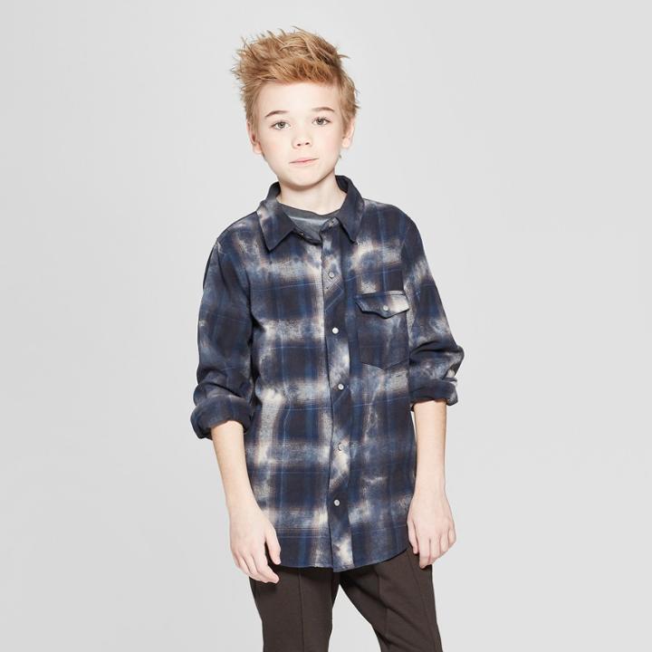 Boys' Long Sleeve Plaid Shirt - Art Class Navy