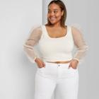 Women's Plus Size Sheer Balloon Long Sleeve Scoop Neck Fitted Top - Wild Fable Cream 1x, Women's, Size: