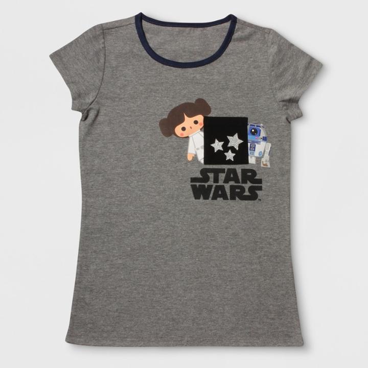 Girls' Star Wars Pocket Short Sleeve T-shirt - Charcoal Heather -