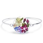 Distributed By Target Women's Sterling Silver Pressed Flowers Round Bangle (7.5),