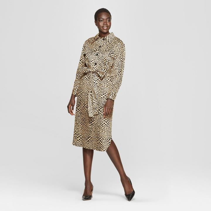 Women's Leopard Print Self Tie Midi Shirt Dress - Who What Wear Yellow