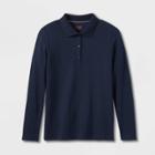 Girls' Long Sleeve Interlock Uniform Polo Shirt - Cat & Jack Blue