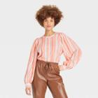Women's Multi Striped Long Sleeve Button-down Femme Top - A New Day Coral