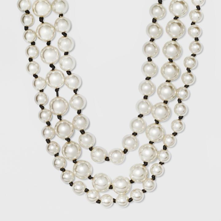 Multi Row Simulated Pearl Layered Necklace - A New Day White