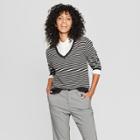 Women's Striped Long Sleeve V-neck Pullover - A New Day Black/cream Xs, Black Off-white