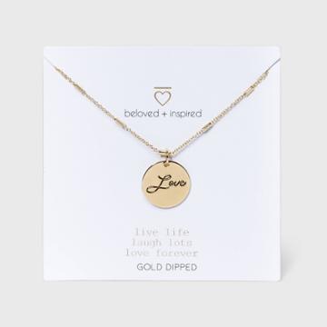 Beloved + Inspired Gold 'love' Disc Necklace - Gold