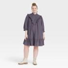Women's Plus Size Balloon Long Sleeve Button-front Ruffle Cord Dress - Universal Thread Gray