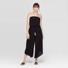 Women's Printed Strapless Square Neck Tie Waist Cropped Jumpsuit - Xhilaration Black