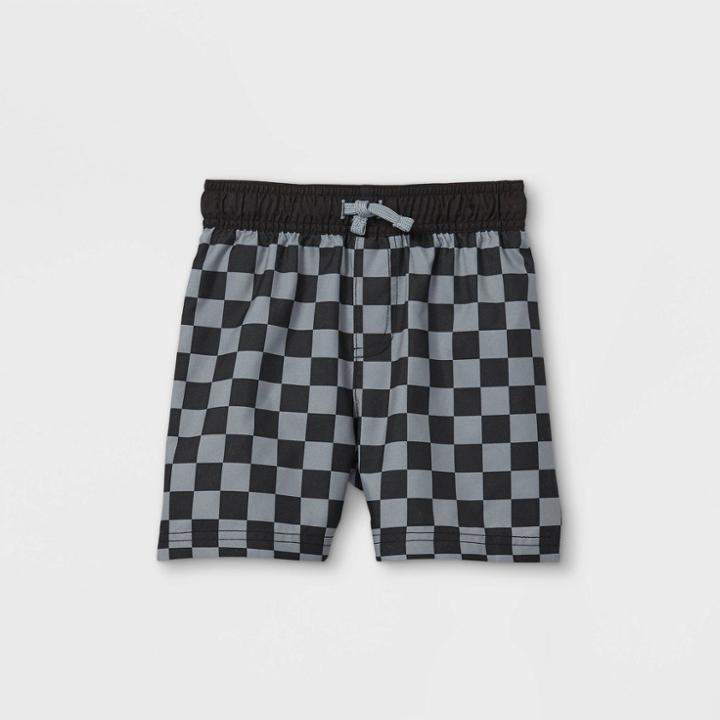 Toddler Boys' Checkered Swim Trunks - Cat & Jack Black/gray
