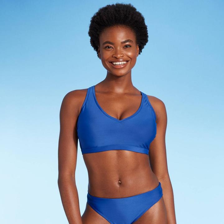 Women's Strappy Tie Back Bralette Bikini Top - All In Motion Blue D/dd Cup