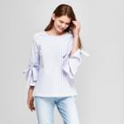 Women's Pinstripe Tie Sleeve Shirt With Lace - Spenser Jeremy Blue/white