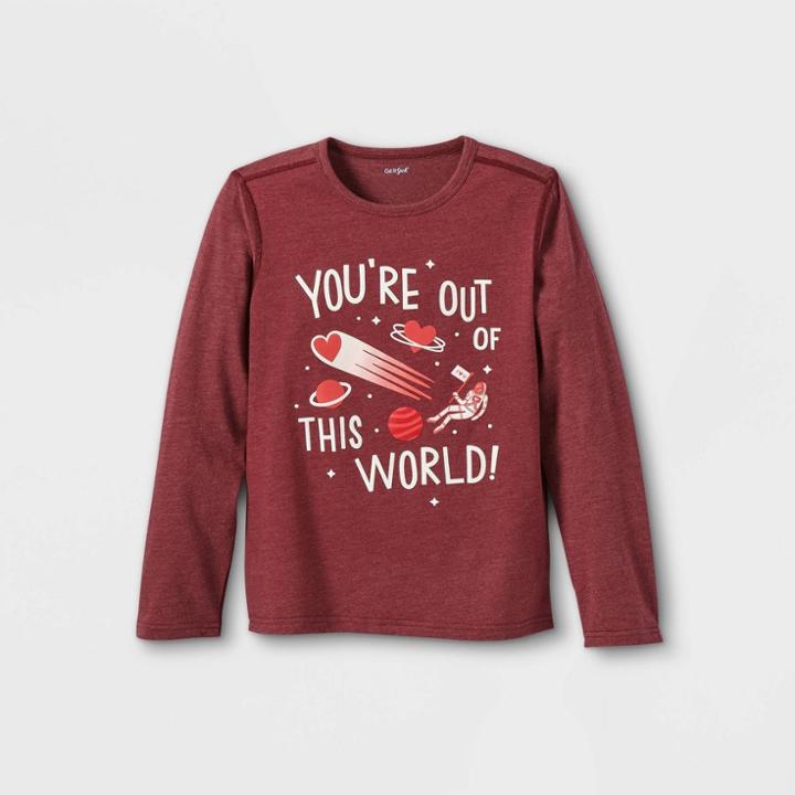 Boys' Adaptive Valentine's Day Long Sleeve Graphic T-shirt - Cat & Jack Burgundy