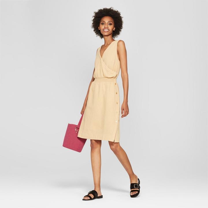 Women's Wrap Button Linen Dress - Mossimo Tan