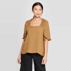 Women's Elbow Sleeve Square Neck Blouse - Prologue Brown