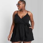 Women's Plus Size Sleeveless Wrap Romper - Wild Fable Black