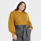 Women's Plus Size Polka Dot Balloon Sleeve Crewneck Pullover Sweater - Who What Wear Yellow