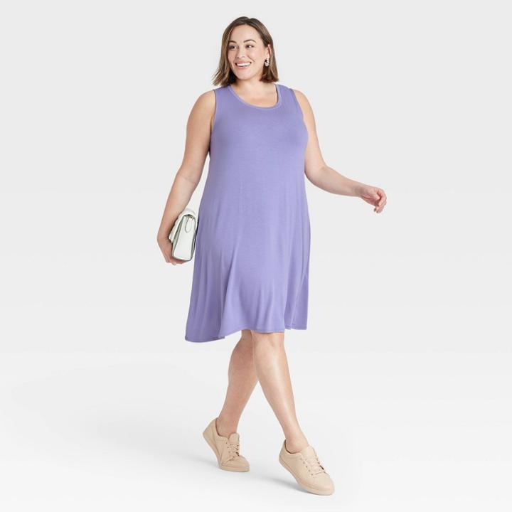 Women's Plus Size Sleeveless Knit Swing Dress - Ava & Viv Violet X, Purple