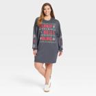 Grayson Threads Women's Plus Size Holiday Sleigh Bells Bling Long Sleeve Graphic Sweatshirt Dress - Dark Gray