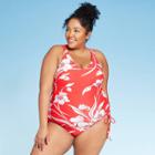 Women's Plus Size Side Cinch One Piece Swimsuit - Kona Sol Red Floral 14w, Women's,