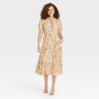 Women's Puff Elbow Sleeve Dress - Who What Wear Cream Floral M, Ivory Floral