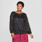 Women's Plus Size Long Sleeve Chiffon Blouse With Cami - Ava & Viv Black