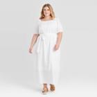 Women's Plus Size Short Sleeve Textured Button-front Maxi Dress - Ava & Viv White X, Women's