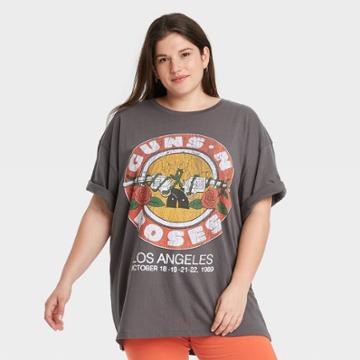 Guns N' Roses Women's Guns N Roses Plus Size Short Sleeve Graphic T-shirt Dress - Gray