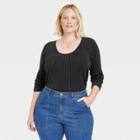 Women's Plus Size Slim Fit Long Sleeve Ribbed T-shirt - Knox Rose Black