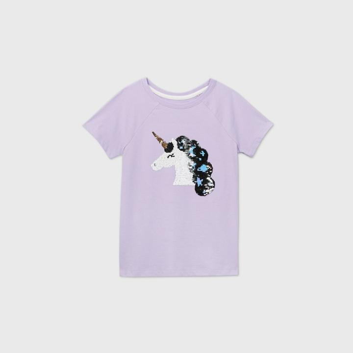 Girls' Short Sleeve Flip Sequin Unicorn T-shirt - Cat & Jack Lavender