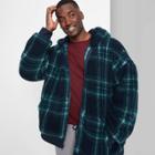 Men's Big & Tall Plaid Regular Fit Zip-up Hooded Sweatshirt - Original Use Dark Blue/plaid