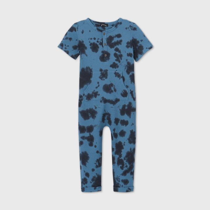 Toddler Boys' Thermal Tie-dye Short Sleeve Jumpsuit - Art Class Black/blue
