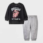Baby Boys' Rolling Stone Solid Top And Bottom Set - Black Newborn