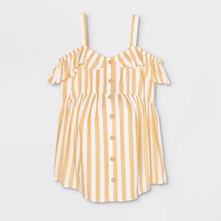 Striped Sleeveless Cold Shoulder Button-front Woven Maternity Blouse - Isabel Maternity By Ingrid & Isabel Yellow/white