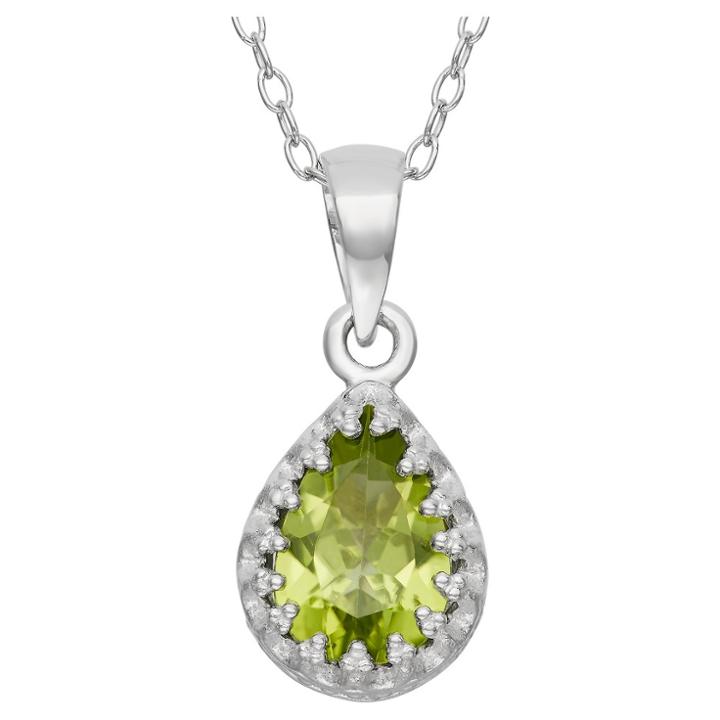 Tiara Pear-cut Peridot Crown Pendant In Sterling