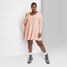 Women's Plus Size Long Sleeve Brushed Rib-knit Tiered Dress - Wild Fable Blush Pink
