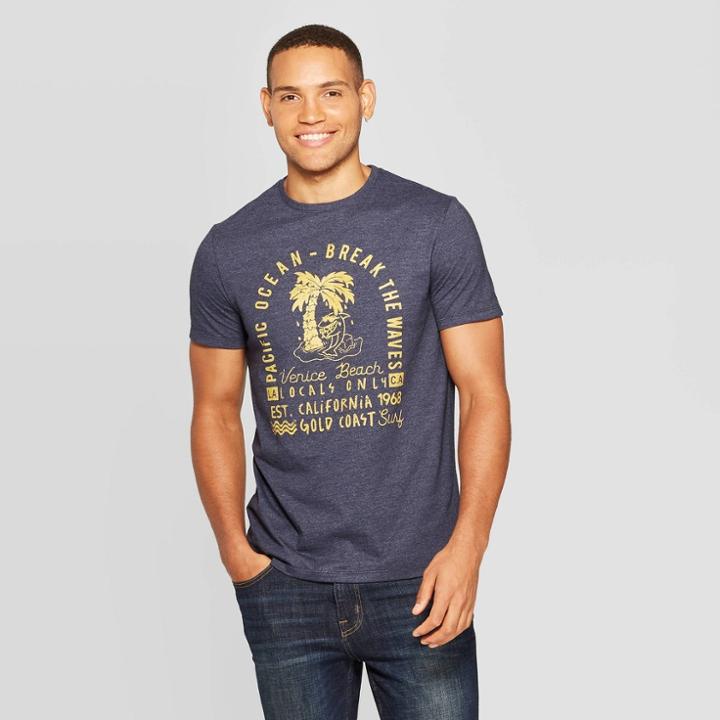 Petitemen's Printed Standard Fit Pacific Ocean Waves Short Sleeve Crew Neck Graphic T-shirt - Goodfellow & Co Blue S, Men's,