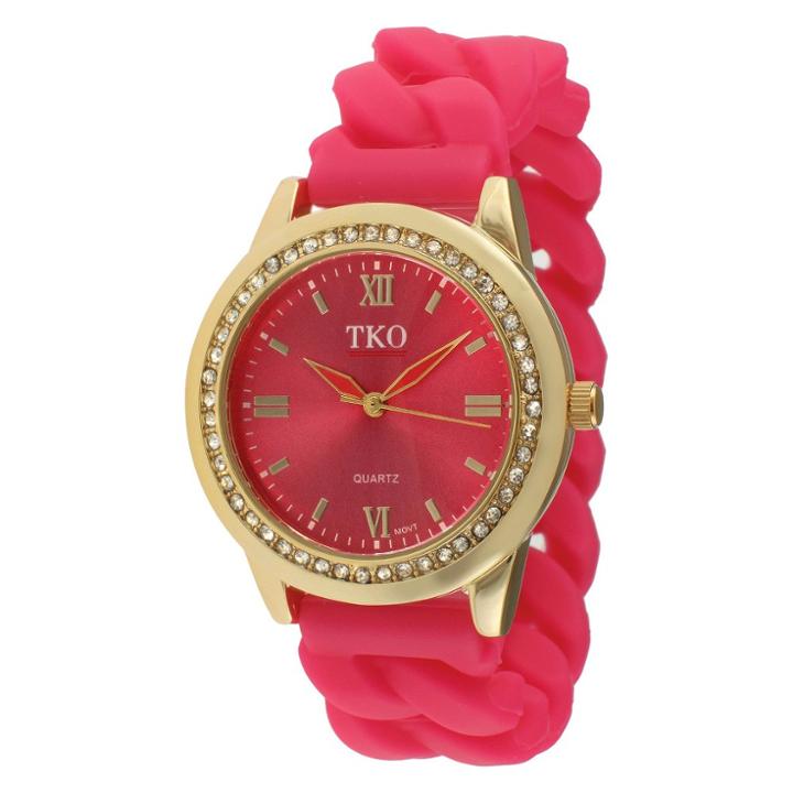 Target Women's Tko Rubber Chain Crystal Bezel Watch - Gold/pink, Pink/gold