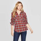 Women's Plaid Long Sleeve Cotton Flannel Shirt - Universal Thread Red