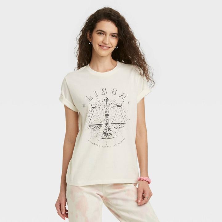 Grayson Threads Women's Libra Zodiac Short Sleeve Graphic T-shirt - White