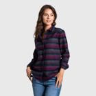 United By Blue Women's Organic Flannel Button-down Shirt - Purple Rhododendron/stripe