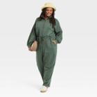 Women's Plus Size Long Sleeve Fleece Jumpsuit - Universal Thread Green