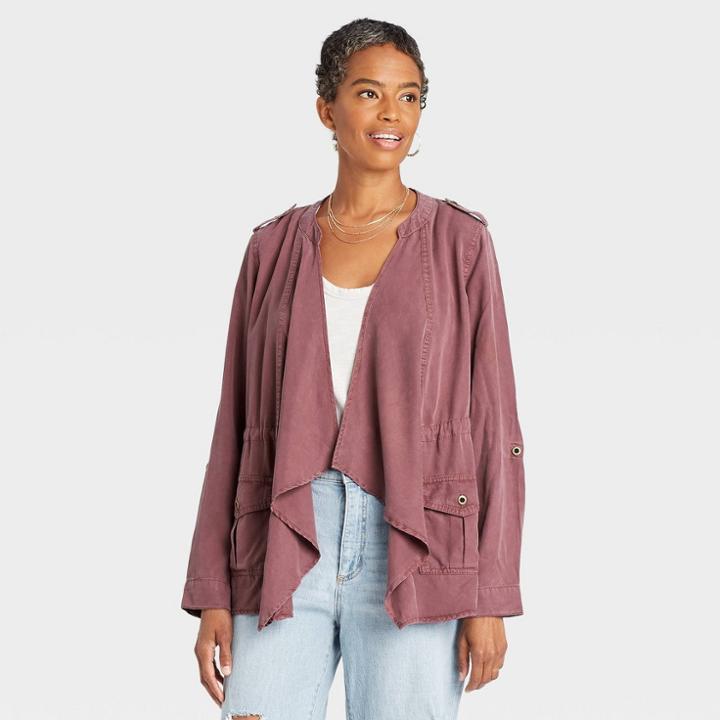 Women's Drapey Cargo Jacket - Knox Rose Burgundy Camouflage Xs, Red Camouflage