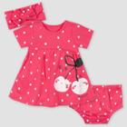 Gerber Baby Girls' 3pc Cherries Dress With Diaper Cover And Headband - Pink